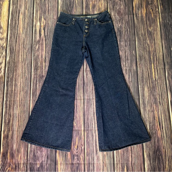 Women’s Vintage Deadstock Elephant Flare Extra Wide Bell Bottoms Dark Denim - Picture 1 of 8